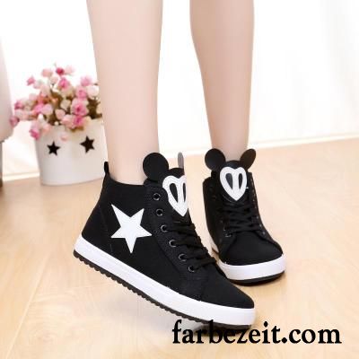 Winterschuhe Damen Schwarz Atmungsaktiv Langschaft Tuch Schuhe Schnürschuhe Feder Karikatur Casual Flache Schüler