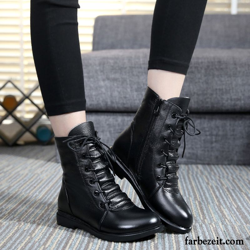 Winterschuhe Damen Schwarz Echtleder Kurze Stiefel Große Größe Flache Herbst Winter Martin Stiehlt Neue Grau Casual Plus Samt Verkaufen