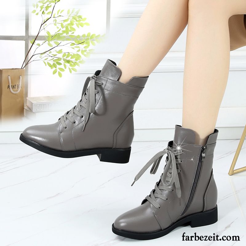 Winterschuhe Damen Schwarz Echtleder Kurze Stiefel Große Größe Flache Herbst Winter Martin Stiehlt Neue Grau Casual Plus Samt Verkaufen