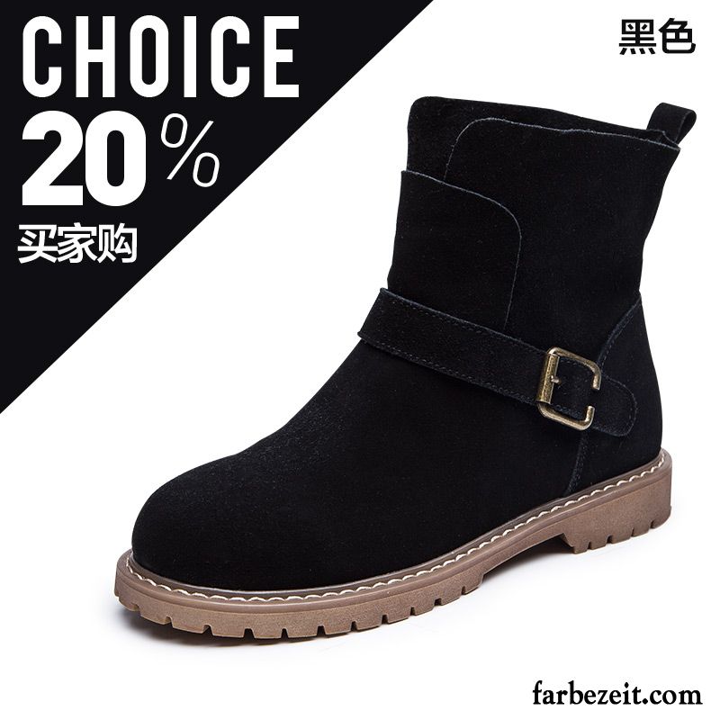 Winterstiefel Damen Schwarz Winter Neue Flache England Kurze Martin Stiehlt Herbst Gefrostet Schuhe