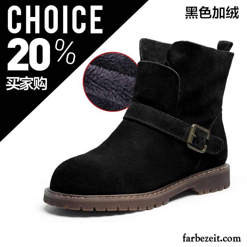 Winterstiefel Damen Schwarz Winter Neue Flache England Kurze Martin Stiehlt Herbst Gefrostet Schuhe