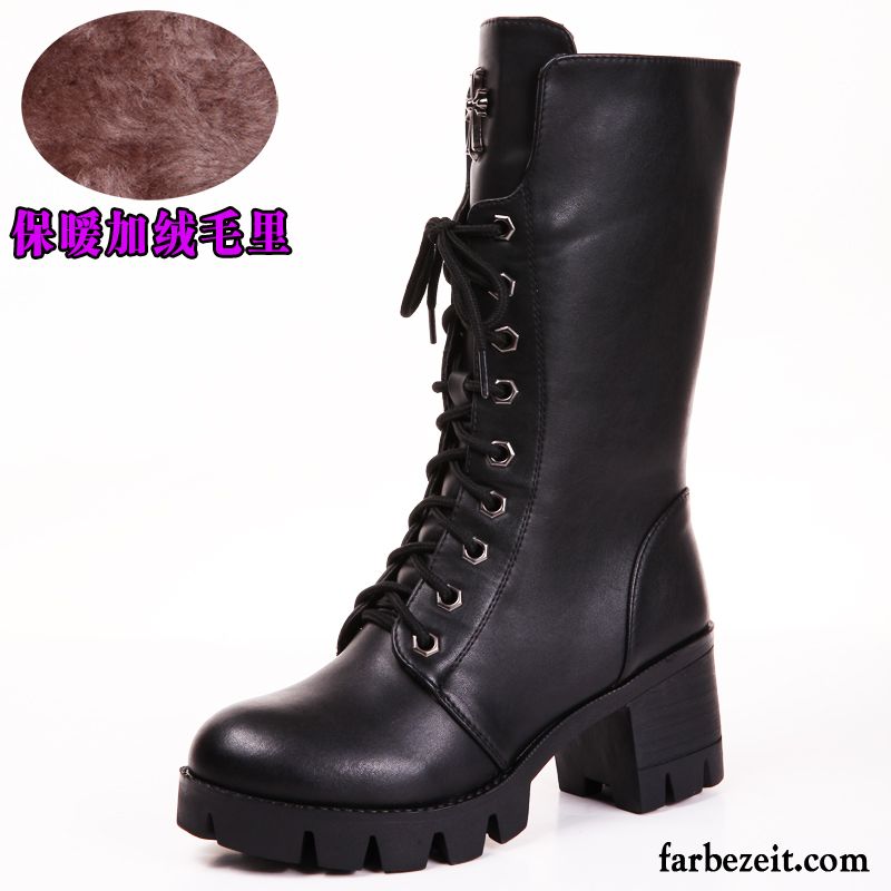 Winterstiefel Gefüttert Damen England Hochhackigen Schuhe Kurze Martin Stiehlt Dick Echtleder Plus Samt Herbst Winter