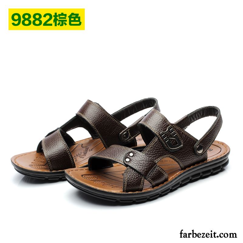 Zehensandalen Herren Leder Oberleder Schuhe Rutschsicher Dicke Sohle Sommer Strand Sandalen Echtleder Rabatt