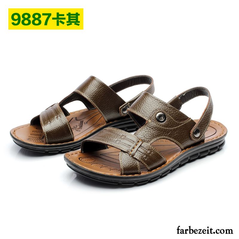 Zehensandalen Herren Leder Oberleder Schuhe Rutschsicher Dicke Sohle Sommer Strand Sandalen Echtleder Rabatt