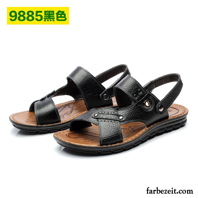 Zehensandalen Herren Leder Oberleder Schuhe Rutschsicher Dicke Sohle Sommer Strand Sandalen Echtleder Rabatt