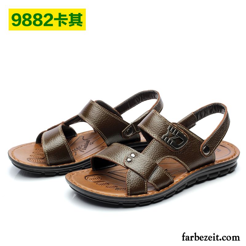 Zehensandalen Herren Leder Oberleder Schuhe Rutschsicher Dicke Sohle Sommer Strand Sandalen Echtleder Rabatt