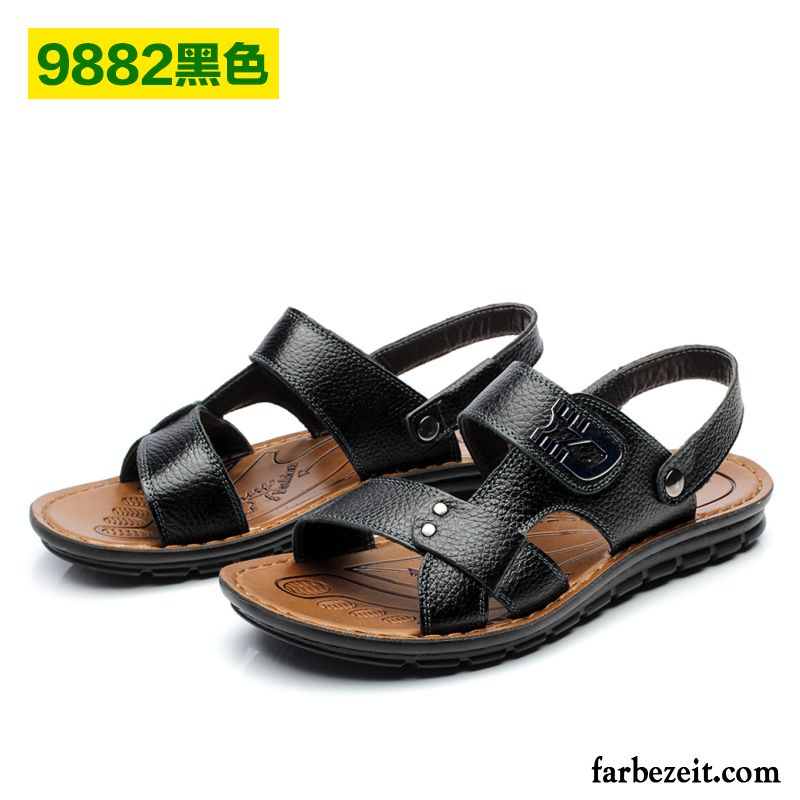 Zehensandalen Herren Leder Oberleder Schuhe Rutschsicher Dicke Sohle Sommer Strand Sandalen Echtleder Rabatt