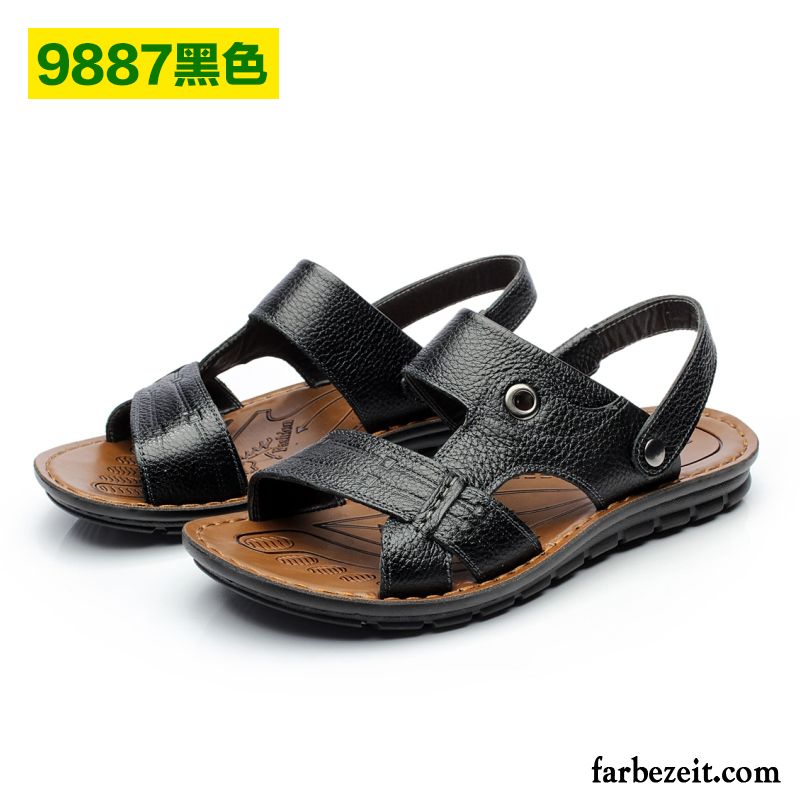 Zehensandalen Herren Leder Oberleder Schuhe Rutschsicher Dicke Sohle Sommer Strand Sandalen Echtleder Rabatt