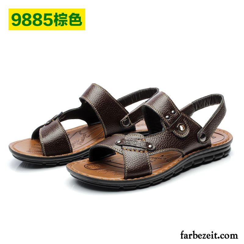 Zehensandalen Herren Leder Oberleder Schuhe Rutschsicher Dicke Sohle Sommer Strand Sandalen Echtleder Rabatt