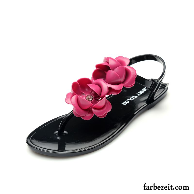 Zehensandalen Schwarz Damen Rutschsicher Sommer Hausschuhe Strand Sandalen Flache Billig