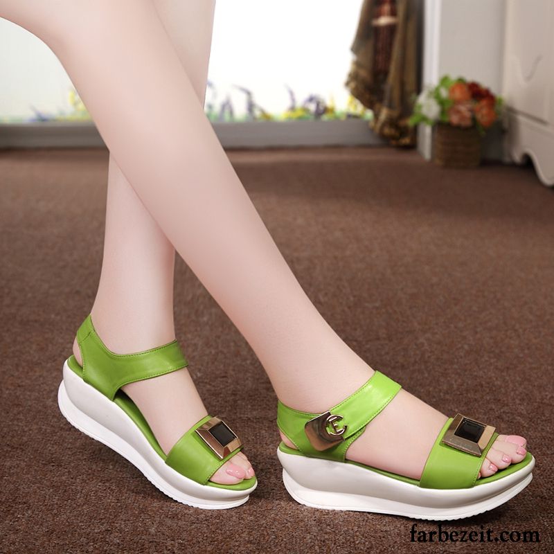 Zehentrenner Sandalen Leder Schüler Schuhe Wasserdichte Plattform Allgleiches Sandalen Wedges Sommer Feder Weiß Dicke Sohle Damen Günstig