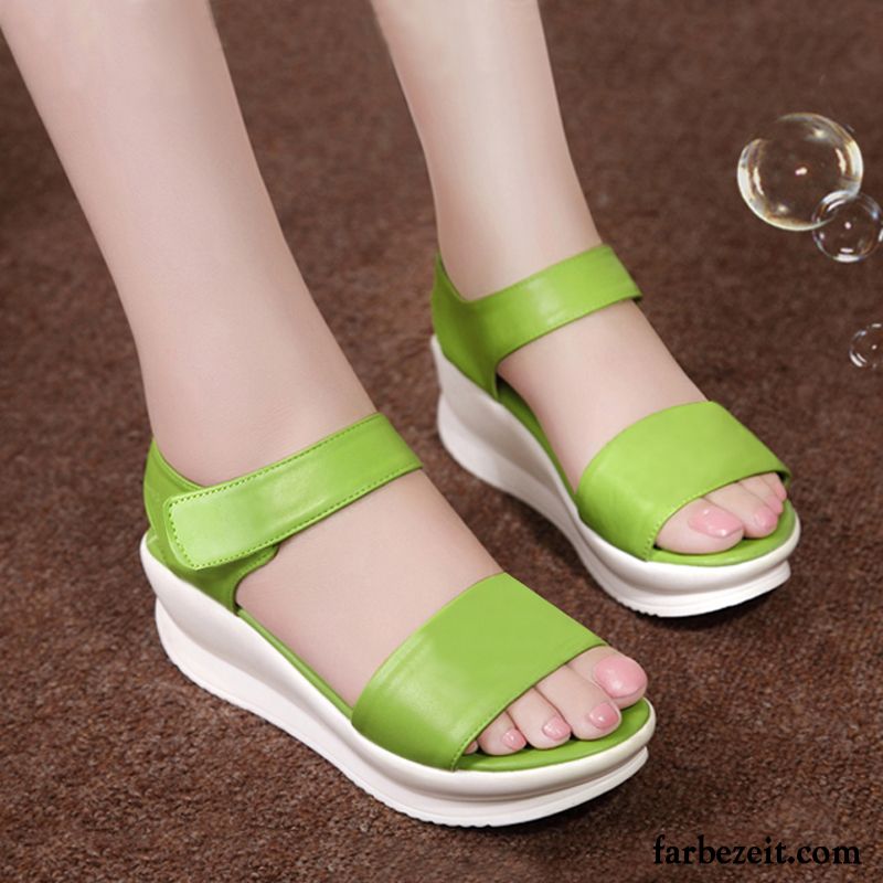 Zehentrenner Sandalen Leder Schüler Schuhe Wasserdichte Plattform Allgleiches Sandalen Wedges Sommer Feder Weiß Dicke Sohle Damen Günstig