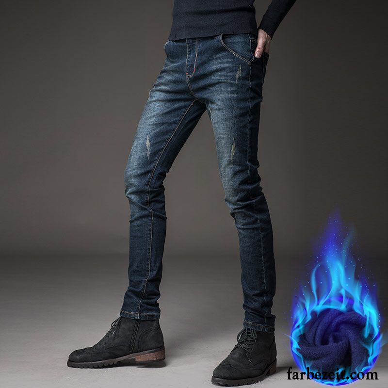 Zerrissene Hose Herren Herbst Jeans Plus Samt Gerade Schlank Elastisch Lange Schmales Bein Hose Jugend Winter Sale