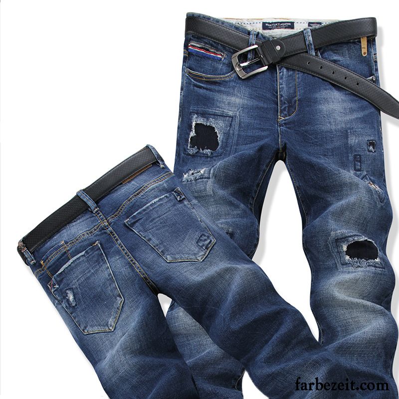 Zerrissene Skinny Jeans Herren Gerade Schnürung Dünn Freizeit Schlank Jeans Winter Jugend Trend Kaufen