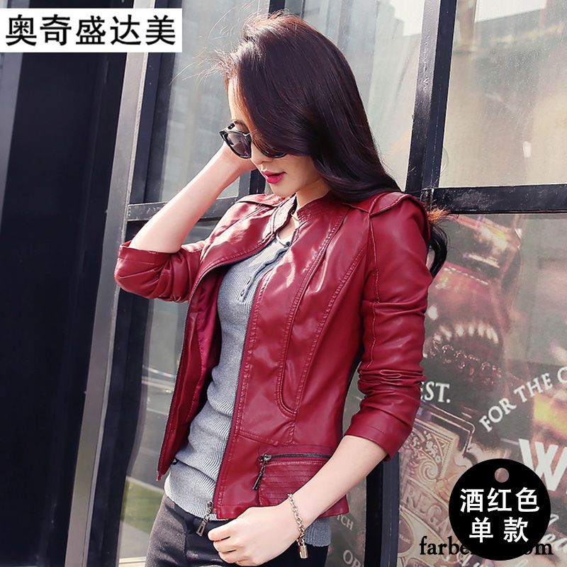 Übergangsjacke Damen Grün Lederjacke Kurzer Absatz Herbst Feder Bolero Neu Pu Schlank