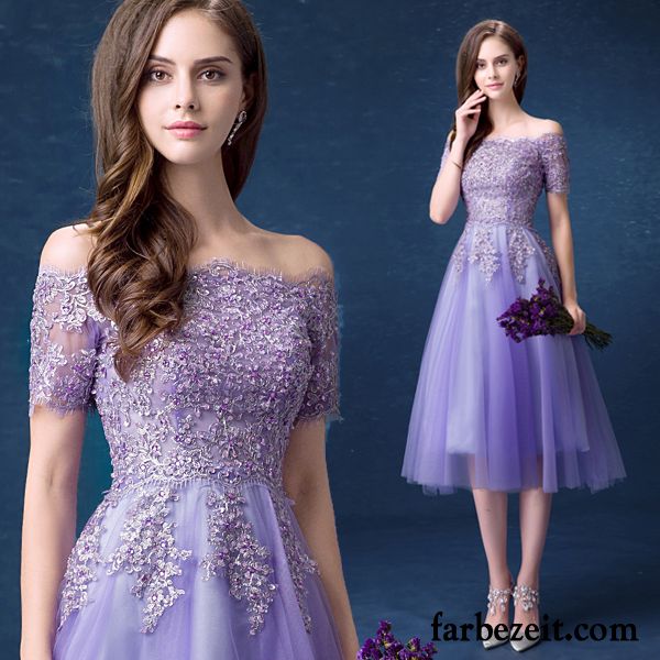 Abschlusskleider Lang Winter Brautkleid Violett Neu Kurzer Absatz Rabatt