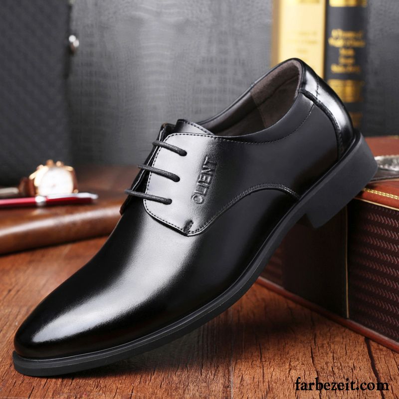 Ausgefallene Schuhe Herren Hochzeit Schuhe Atmungsaktiv Geschäft Schnürung Casual Jugend Echtleder Lederschue Spitze Herbst Schwarz Rabatt