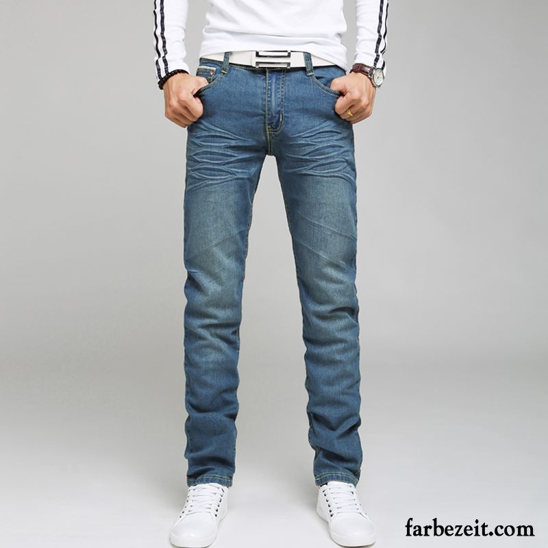 Baggy Jeans Herren Schlank Trend Jugend Jeans Weiß Gerade Herbst Elastisch Blau Lange Hose Winter Schmales Bein Plus Samt Licht Günstig