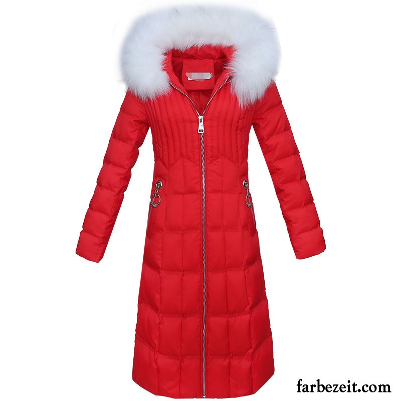 Baumwolle Mantel Damen Baumwollgepolsterte Trend Langer Abschnitt Neu Mit Kapuze Winter Rot