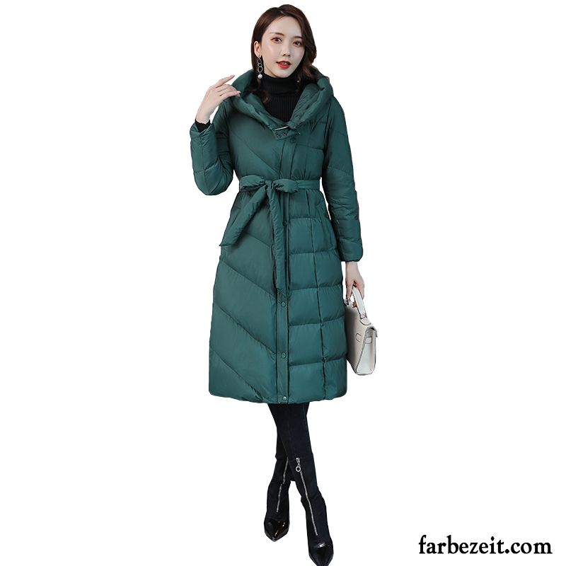 Baumwolle Mantel Damen Elegant Persönlichkeit Allgleiches Rein Grün