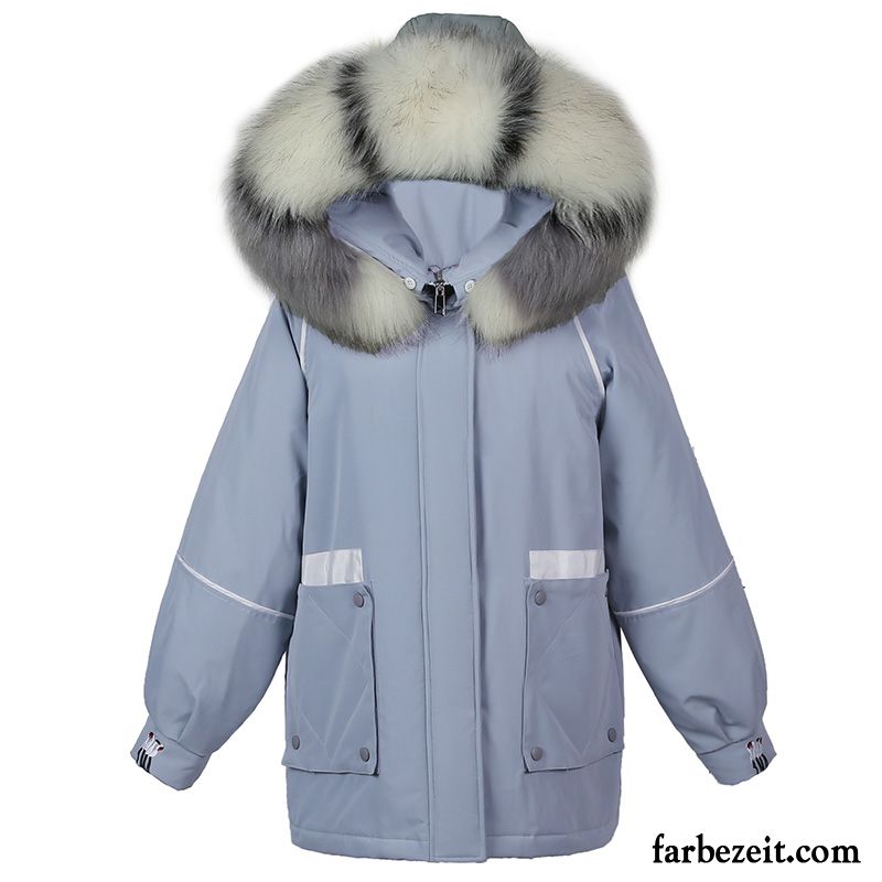 Baumwolle Mantel Damen Gemütlich Kurzer Absatz Mode Warme Allgleiches Einfach Blau