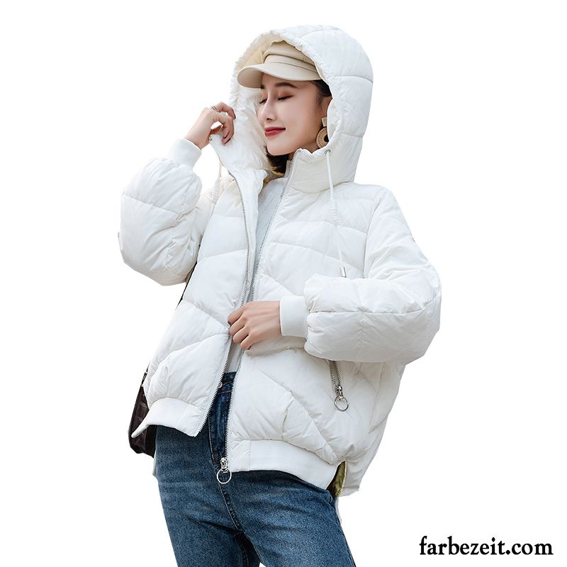Baumwolle Mantel Damen Kurzer Absatz Lange Ärmel Gemütlich Mode Winter Warme Weiß