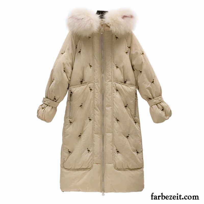 Baumwolle Mantel Damen Langer Abschnitt Groß Winter Neu Überzieher Warme Beige