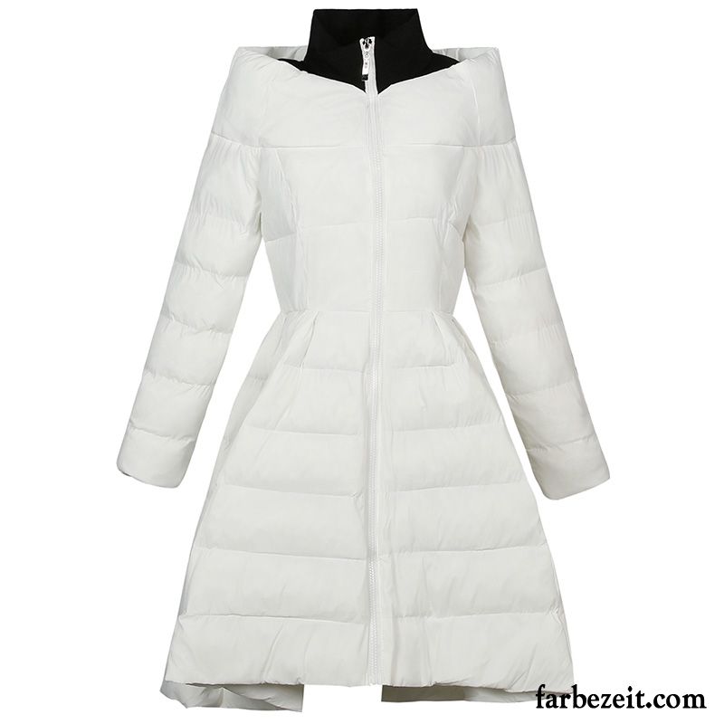 Baumwolle Mantel Damen Reißverschluss Schlank Winter Dünn Trend Rein Weiß