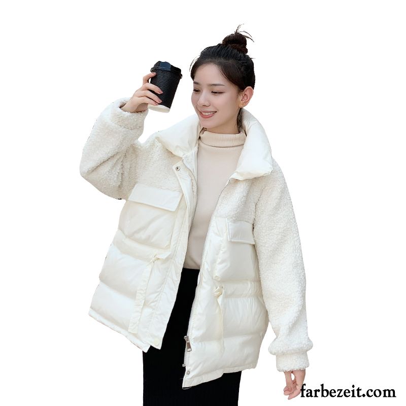Baumwolle Mantel Damen Spleißen Überzieher Weiß