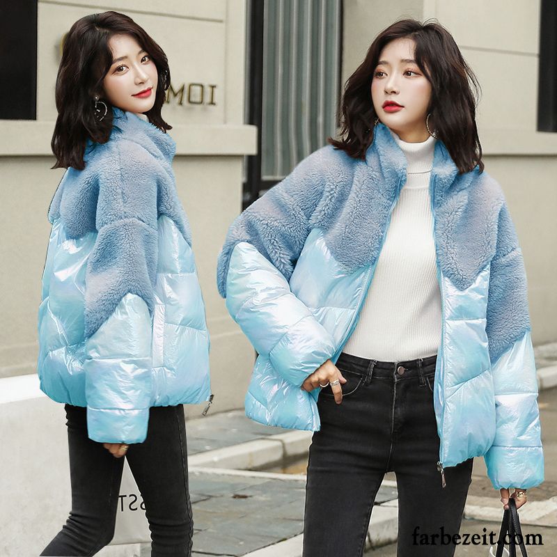 Baumwolle Mantel Damen Temperament Persönlichkeit Mode Warme Elegant Allgleiches Mischfarben Blau