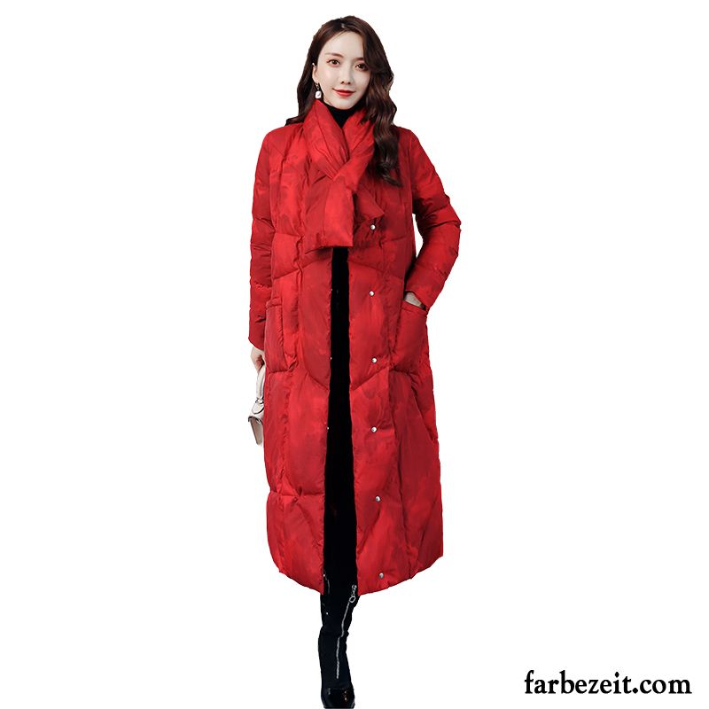 Baumwolle Mantel Damen Winter Allgleiches Mode Elegant Trend Drucken Rot