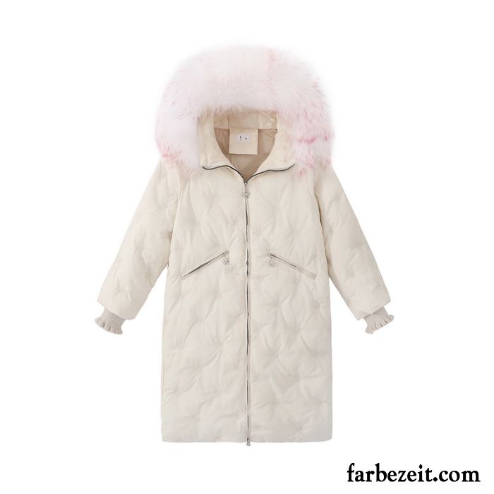 Baumwolle Mantel Damen Winter Gürtel Verdickung Überzieher Baumwollgepolsterte Lange Weiß Beige