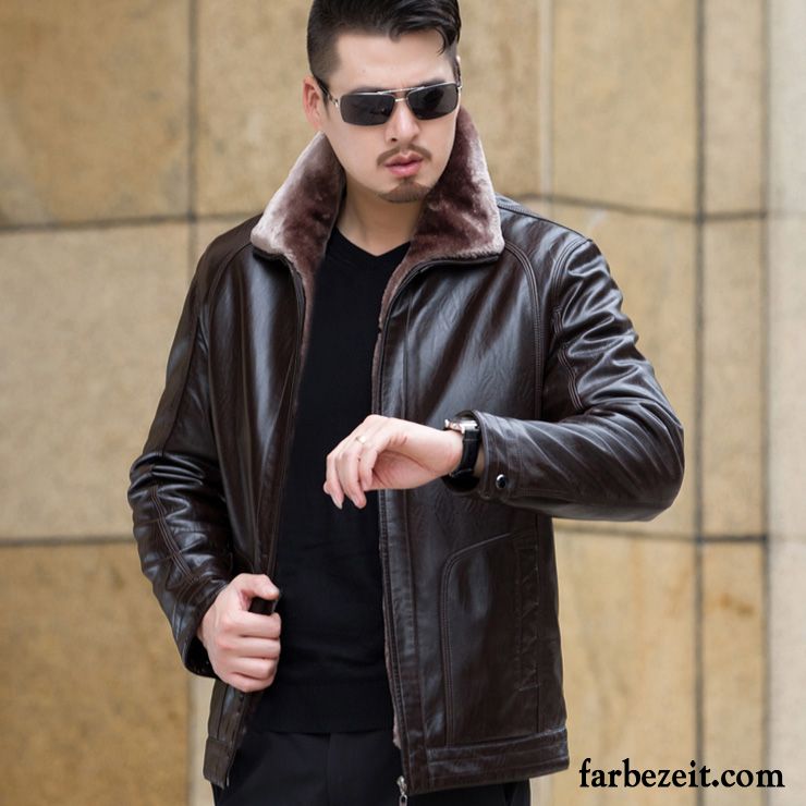 Beige Lederjacke Herren Freizeit Winterkleidung Jacke Mantel Verdickung Lederjacke Überzieher Kaufen