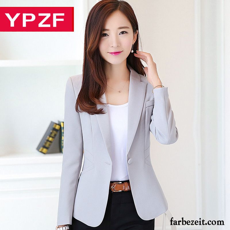 Blau Weiß Karierte Blazer Blazer Mantel Temperament Neu Damen Trend Überzieher Anzüge Lange Ärmel Herbst Schlank Kaufen