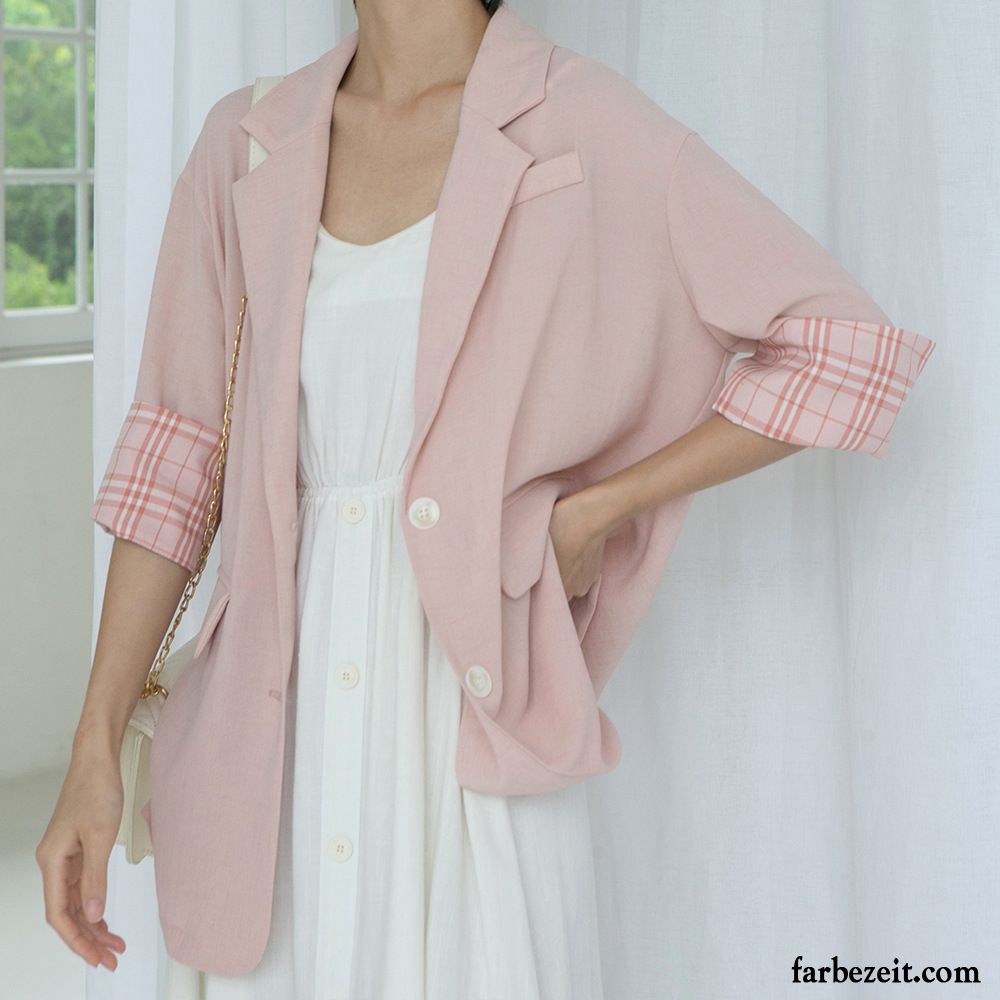 Blazer Damen Lose Dünn Neu Prüfen Anzüge Sommer Rosa