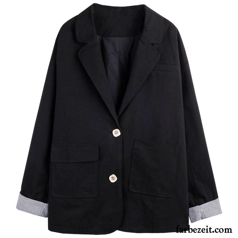 Blazer Damen Mantel Freizeit Herbst Überzieher Retro Feder Schwarz