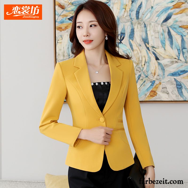 Blazer Damen Mode Schlank Anzüge Neu Lange Ärmel Überzieher Gelb