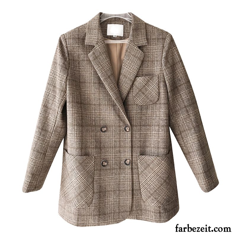 Blazer Damen Mode Überzieher Anzüge Feder Herbst Gitter Khaki