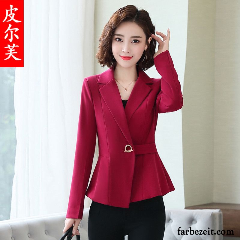 Blazer Damen Neu Bolero Lange Ärmel Schlank Feder Temperament Rot