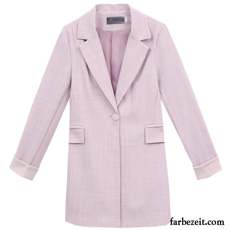 Blazer Damen Neu Feder Herbst Mantel Anzügjacke Langer Abschnitt Rosa