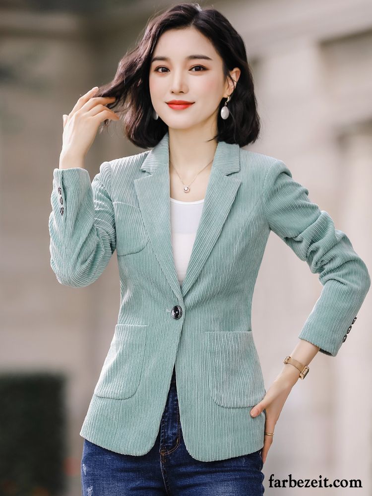 Blazer Damen Retro Anzüge Temperament Entwurf Kostüm Überzieher Grün Blau