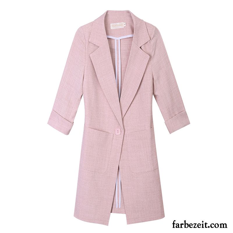 Blazer Damen Überzieher Langer Abschnitt Anzüge Feder Mode Kostüm Rosa