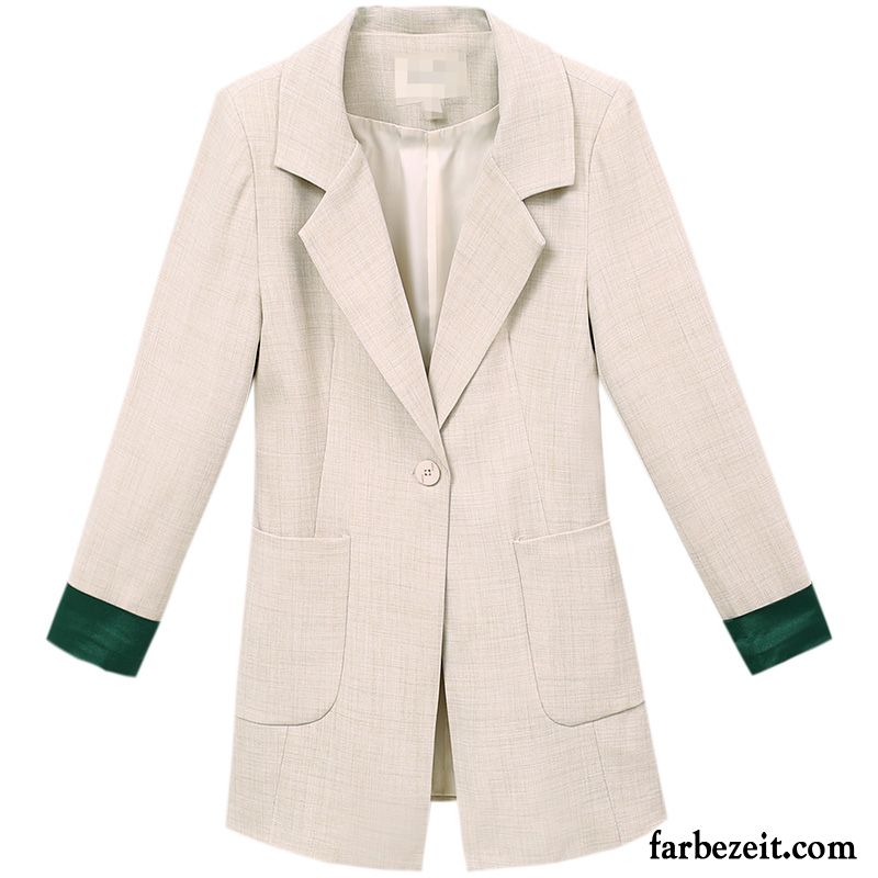 Blazer Damen Überzieher Neu Feder Herbst Langer Abschnitt Dünn Beige Farbe