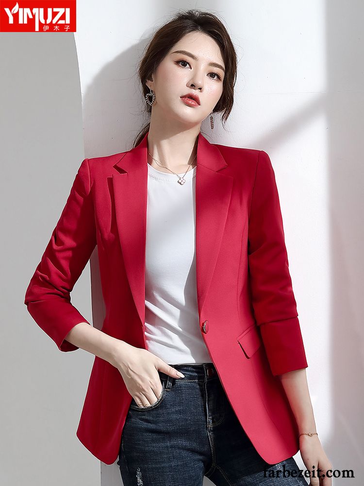 Blazer Damen Überzieher Temperament Herbst Mantel Anzüge Feder Weiß Rot