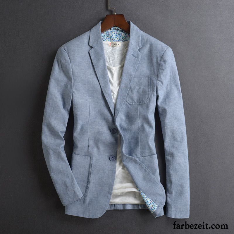 Blazer Große Größen Baumwolle Blau Kostüm Überzieher Herren Herbst Atmungsaktiv Hell Feder Trend Freizeit Mantel Schlank Dünn Anzüg Billig