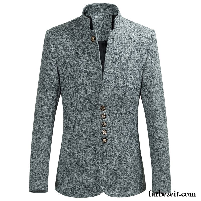 Blazer Herren Dunkelblau Tunika Schlank Winter Chinesischer Stil Herbst Stehkragen Trend Fett Jugend Große Größe Kostüm Überzieher Blazer Grau Kaufen