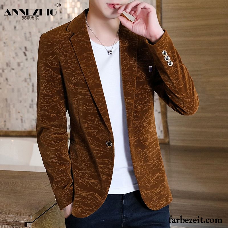 Blazer Herren Freizeit Überzieher Trend Neu Schlank Anzüg Karamell Farbe Gold