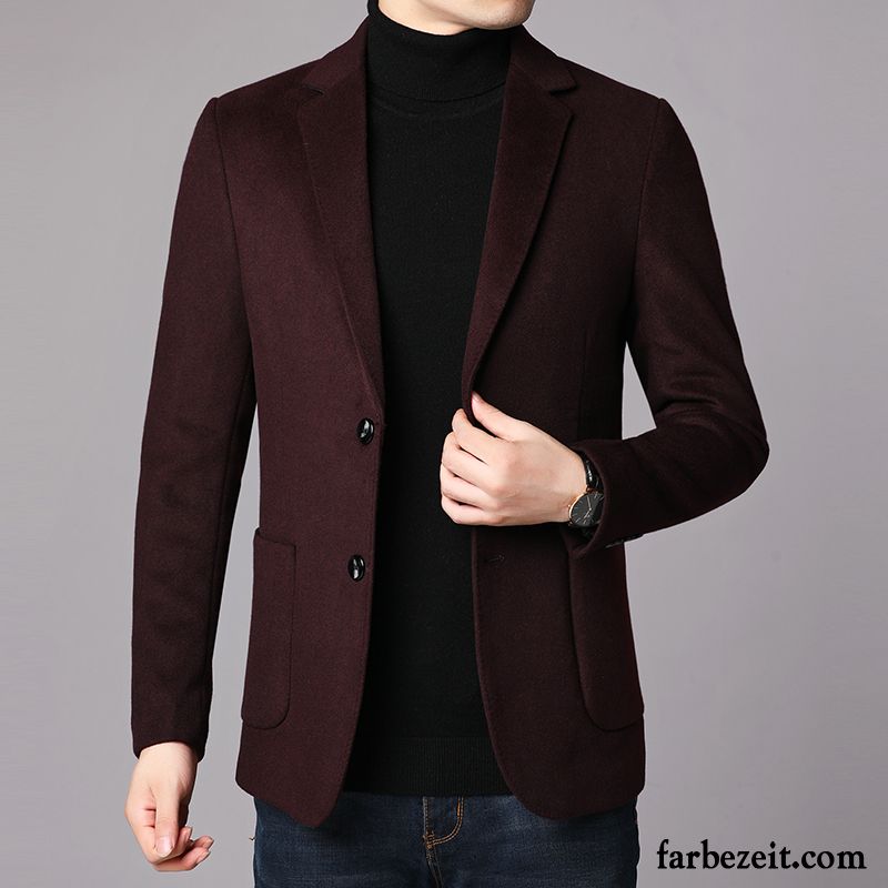 Blazer Herren Herbst Wolle Überzieher Mantel Freizeit Neu Bordeauxrot