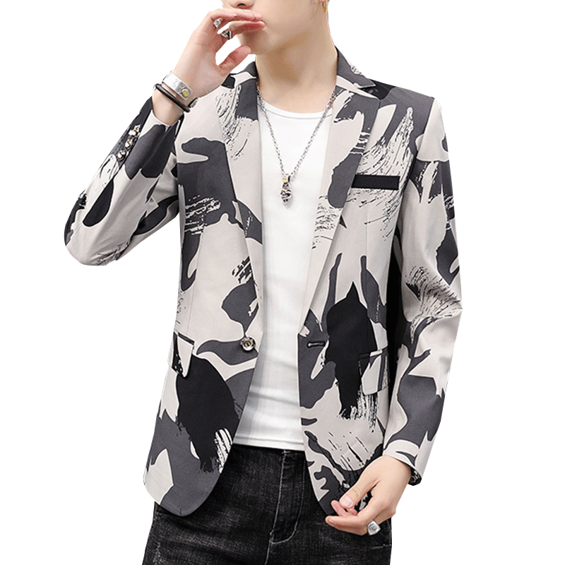 Blazer Herren Jugend Kostüm Überzieher Neu Feder Schlank Camouflage Grau