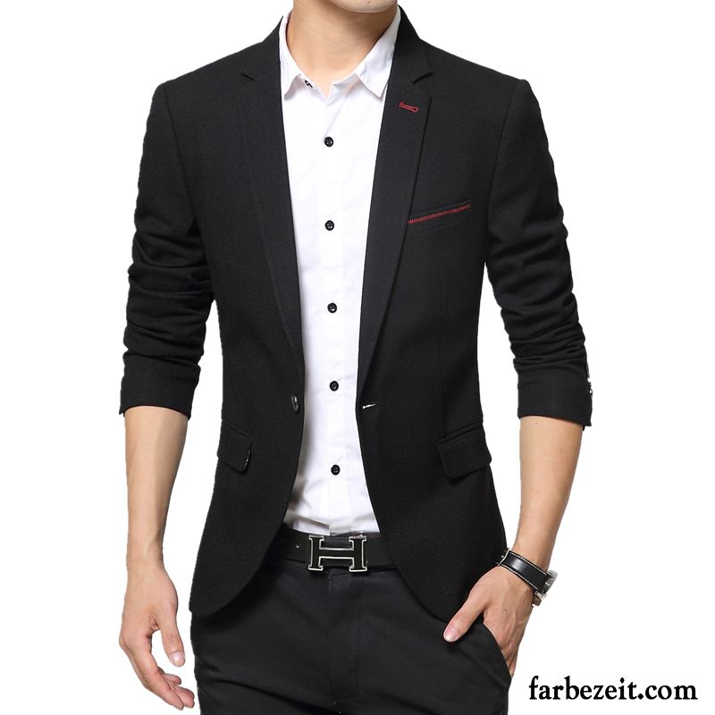 Blazer Herren Mit Weste Schlank Freizeit Schwarz Dünn Baumwolle Mantel Herbst Neu Trend Rein Kostüm Anzugjacke Kaufen